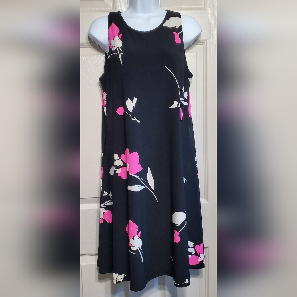 Lauren size 10 Floral Sleeveless Black and Pink Women's Dress Pre-owned